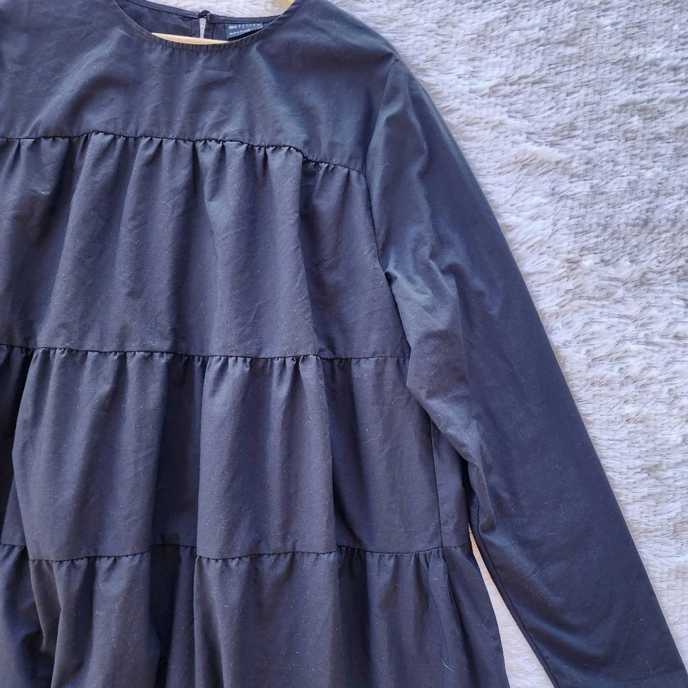 Asos Design Black Cotton‎ Tiered Babydoll Dress